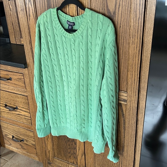 Lands End Cable Knit Sweater Mens XL Green Fisherman Cotton Preppy - Picture 2 of 6